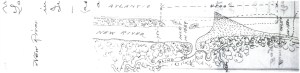 Between 1882 and 1889, the New River Inlet drifted almost a mile (4,500 ft.) as shown in this marginal map made by A. F. Wrotnowski for a formal report  of survey submitted by Elmer Corthell to the Florida canal company.