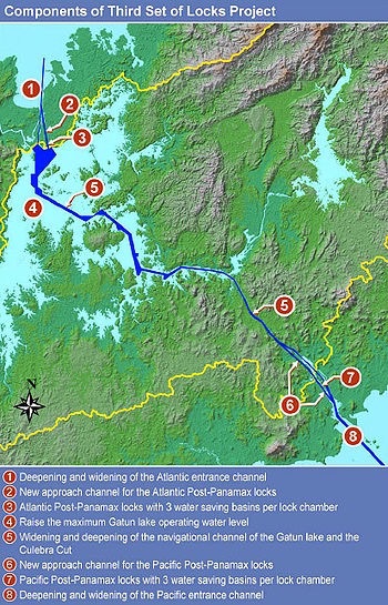 Map of the New Third Lane  of the Panama Canal and Post-Panamax Elements