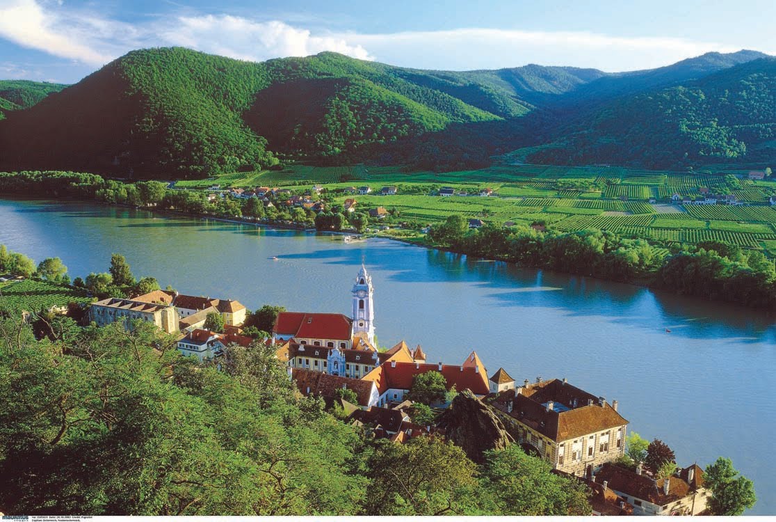 The Danube River runs through the German countryside