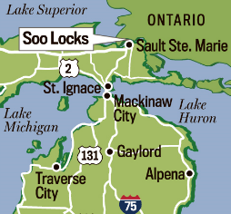 Map of the Soo Locks, Sault Ste. Marie, Michigan.